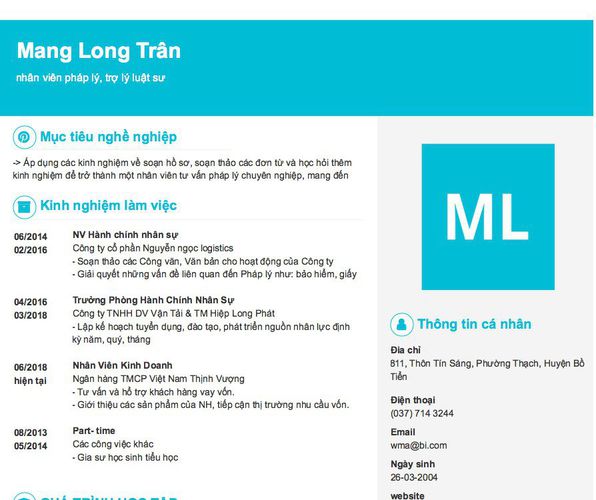 Mẫu CV nhân viên pháp lý, trợ lý luật sư