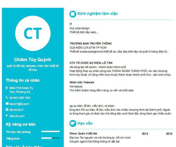 Mẫu CV quản lý đất đai, telesale, nhân viên thiết kế đồ họa