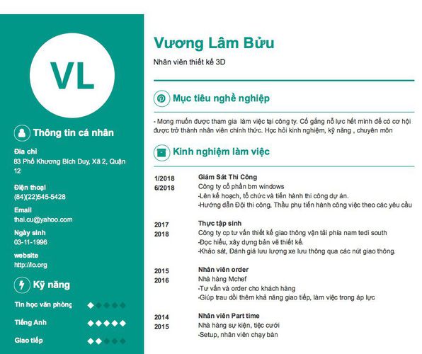 Mẫu CV Nhân viên thiết kế 3D