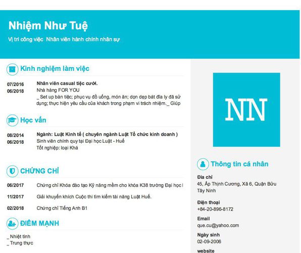 Gợi ý cách viết Mẫu CV tham khảo Vị trí công việc  Nhân viên hành chính nhân sự