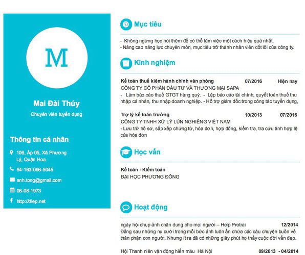 Mẫu CV Chuyên viên tuyển dụng