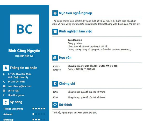 Mẫu CV Họa viên kiến trúc