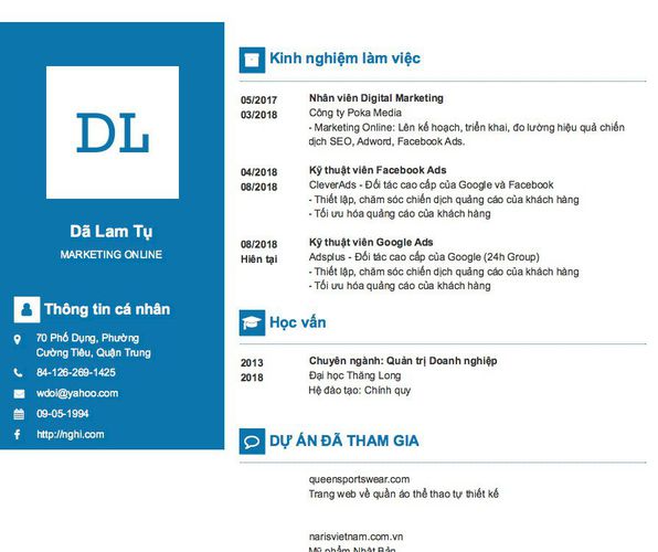 Mẫu CV MARKETING ONLINE
