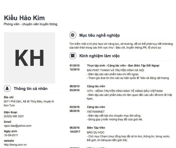 Mẫu CV Phóng viên - chuyên viên truyền thông