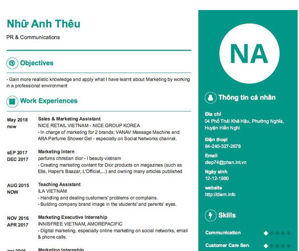 Mẫu CV PR & Communications