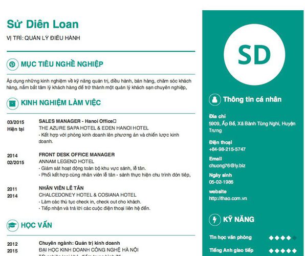 Mẫu CV VỊ TRÍ: QUẢN LÝ ĐIỀU HÀNH
