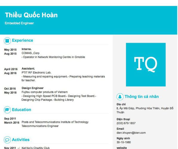 Mẫu CV Embedded Engineer