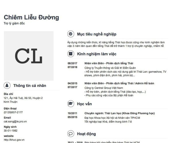 Mẫu CV Trợ lý giám đốc