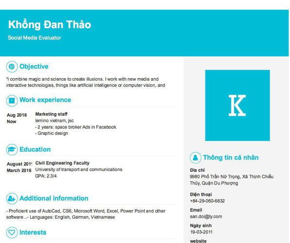 Mẫu CV Social Media Evaluator