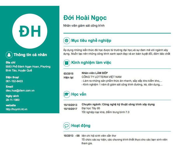 Mẫu CV Nhân viên giám sát công trình