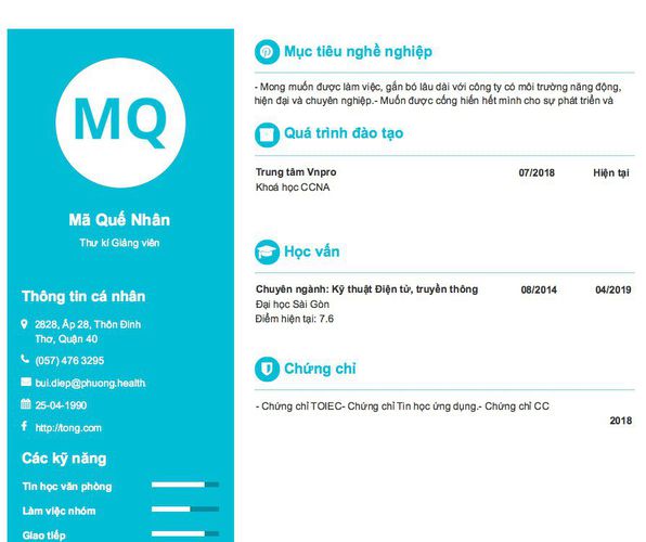 Mẫu CV Thư kí Giảng viên