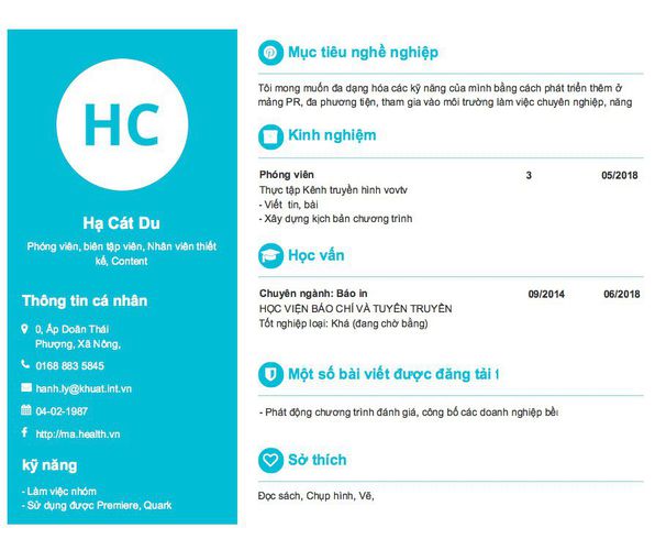 Gợi ý cách viết Mẫu CV tham khảo Phóng viên, biên tập viên, Nhân viên thiết kế, Content
