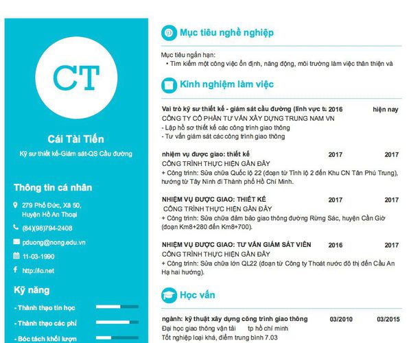 Mẫu CV Kỹ sư thiết kế-Giám sát-QS Cầu đường