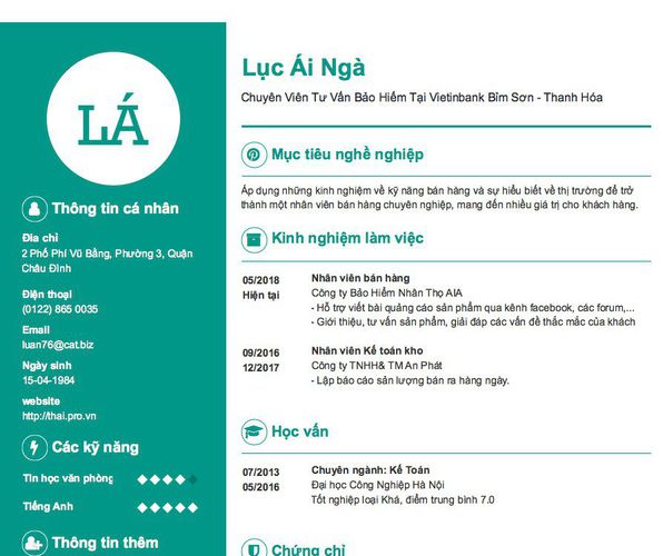 Gợi ý cách viết Mẫu CV tham khảo Chuyên Viên Tư Vấn Bảo Hiểm Tại Vietinbank Bỉm Sơn - Thanh Hóa