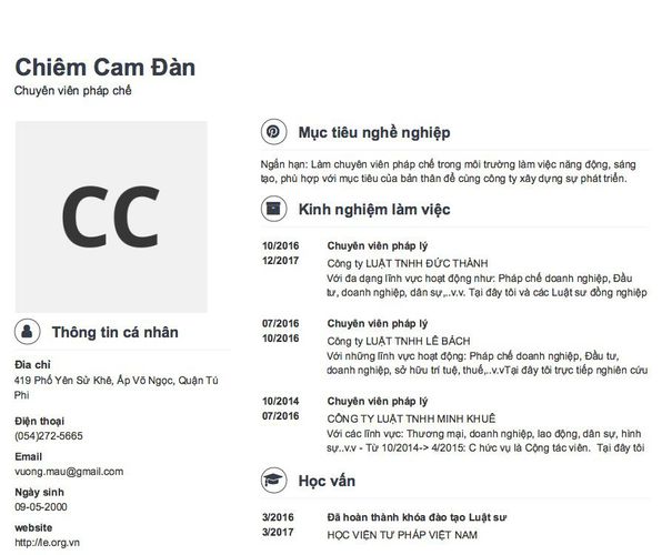 Mẫu CV Chuyên viên pháp chế