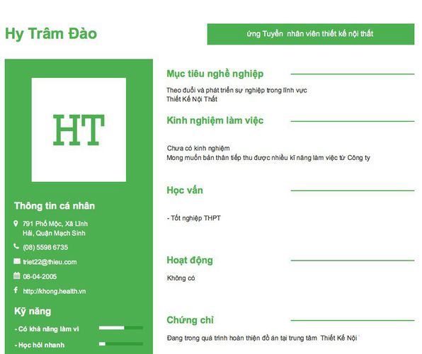 Gợi ý cách viết Mẫu CV tham khảo ứng Tuyển  nhân viên thiết kế nội thất