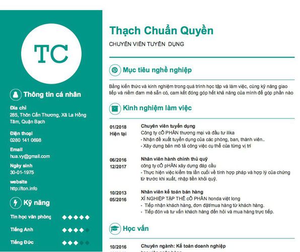 Mẫu CV CHUYÊN VIÊN TUYỂN  DỤNG