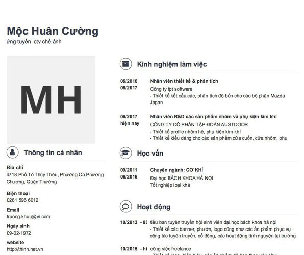 Mẫu CV ứng tuyển  ctv chế ảnh