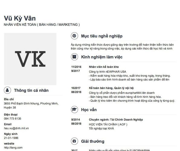 Gợi ý cách viết Mẫu CV tham khảo NHÂN VIÊN KẾ TOÁN ( BÁN HÀNG / MARKETING )