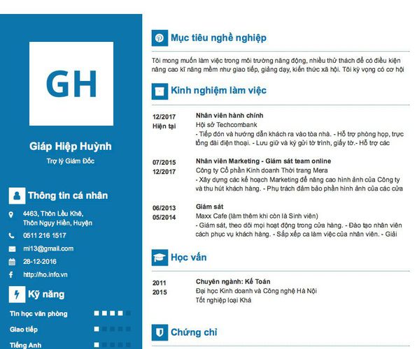 Mẫu CV Trợ lý Giám Đốc