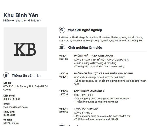 Mẫu CV Nhân viên phát triển kinh doanh