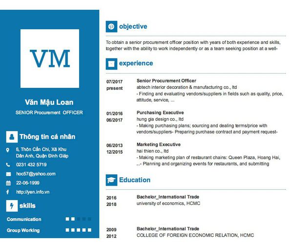 Mẫu CV SENIOR Procurement  OFFICER