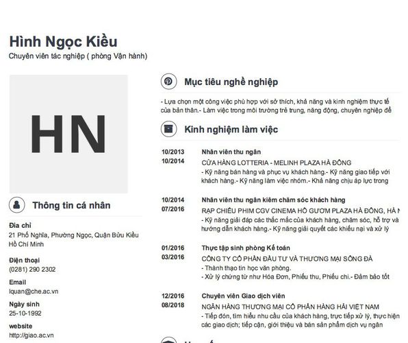 Gợi ý cách viết Mẫu CV tham khảo Chuyên viên tác nghiệp ( phòng Vận hành)