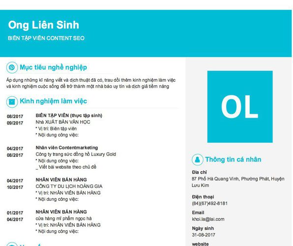 Mẫu CV BIÊN TẬP VIÊN CONTENT SEO