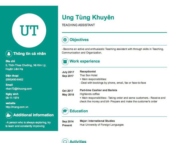 Mẫu CV TEACHING ASSISTANT