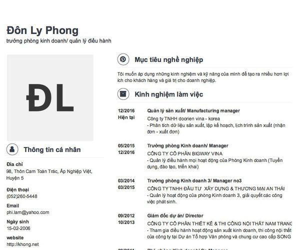 Gợi ý cách viết Mẫu CV tham khảo trưởng phòng kinh doanh/ quản lý điều hành