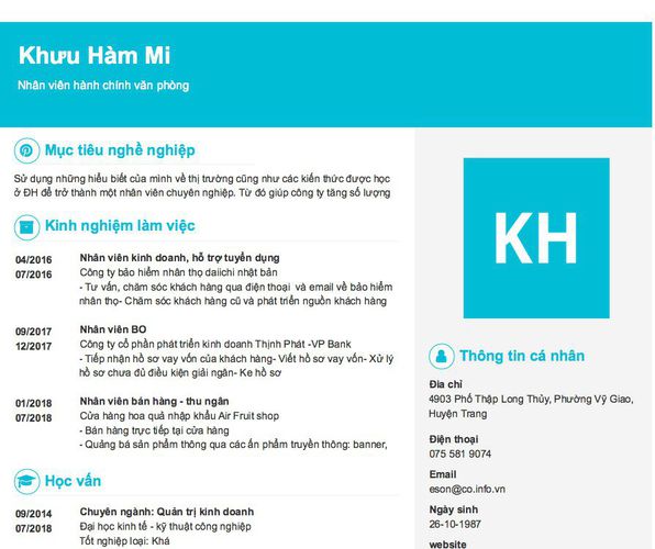 Mẫu CV Nhân viên hành chính văn phòng