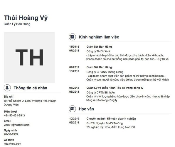 Mẫu CV Quản Lý Bán Hàng