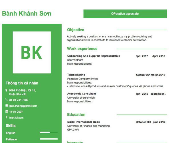 Mẫu CV OPeration associate