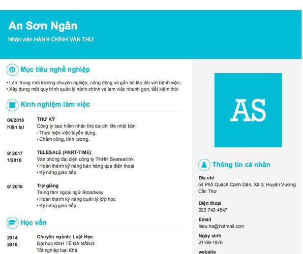 Mẫu CV Nhân viên HÀNH CHÍNH VĂN THƯ