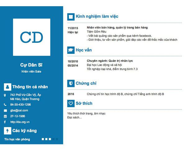 Mẫu CV Nhân viên Sale