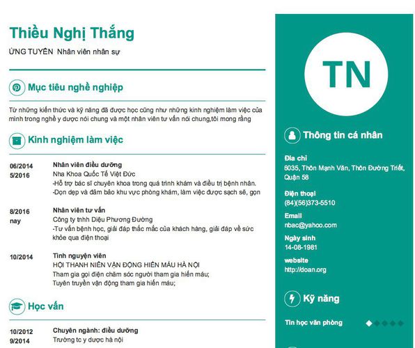 Mẫu CV ỨNG TUYỂN  Nhân viên nhân sự