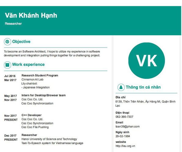 Mẫu CV Researcher