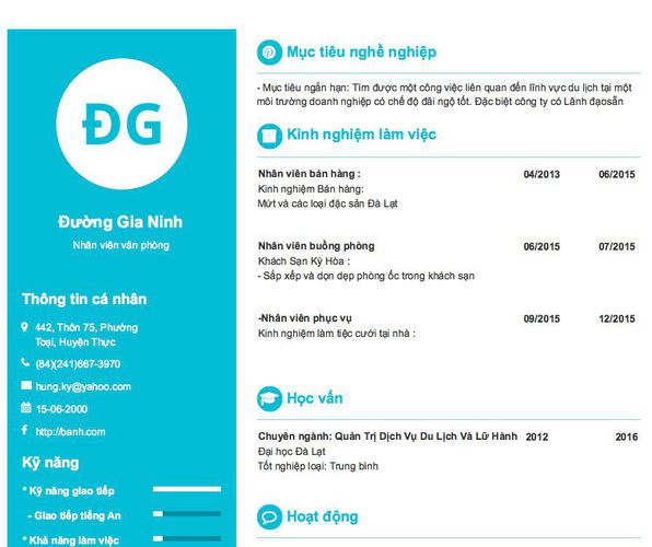 Mẫu CV Nhân viên văn phòng