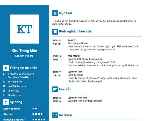 Mẫu CV Lập trình web php