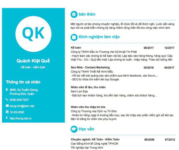 Mẫu CV Kế toán - kiểm toán