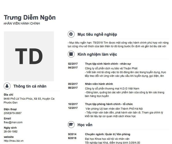 Mẫu CV nHÂN VIÊN HÀNH CHÍNH