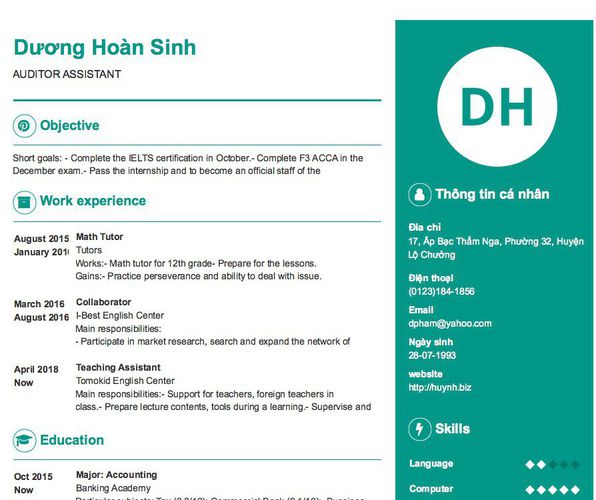 Mẫu CV AUDITOR ASSISTANT