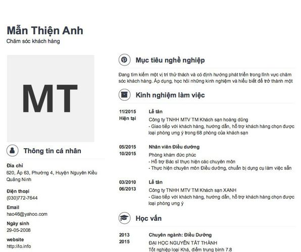 Mẫu CV Chăm sóc khách hàng