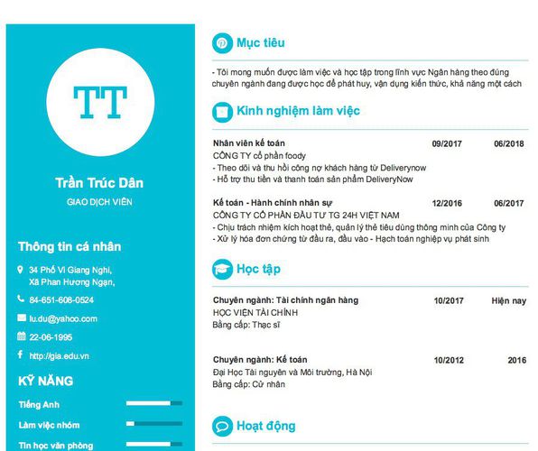 Mẫu CV GIAO DỊCH VIÊN