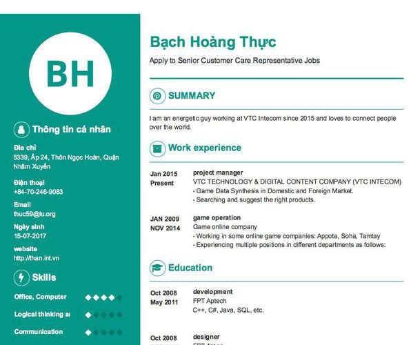 Gợi ý cách viết Mẫu CV tham khảo Apply to Senior Customer Care Representative Jobs