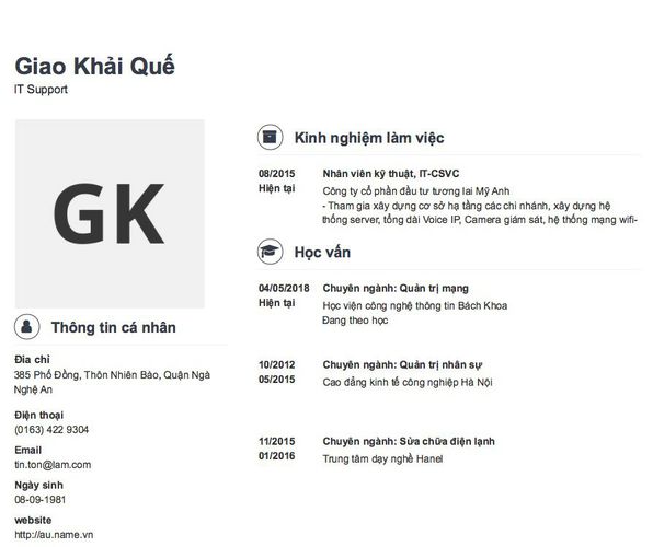Mẫu CV IT Support