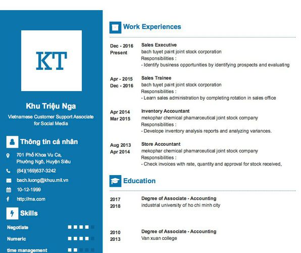 Mẫu CV Vietnamese Customer Support Associate for Social Media