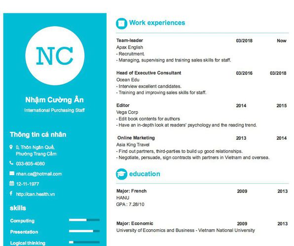 Mẫu CV International Purchasing Staff