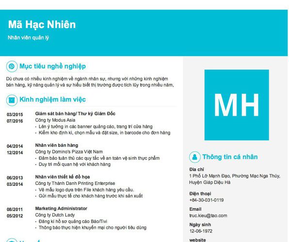 Mẫu CV Nhân viên quản lý