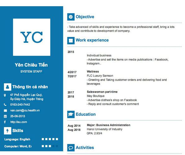 Mẫu CV SYSTEM STAFF
